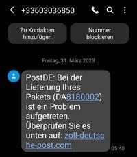 Screenshot Beispiel gefälschte SMS